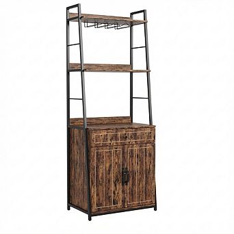 IDEALHOUSE 70.8 Inch Brown Storage Shelf with Drawer & Cabinet