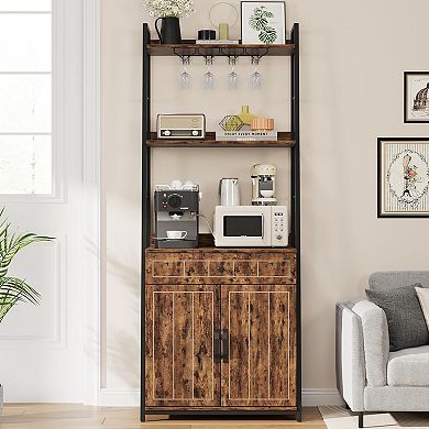 IDEALHOUSE 70.8 Inch Brown Storage Shelf with Drawer & Cabinet