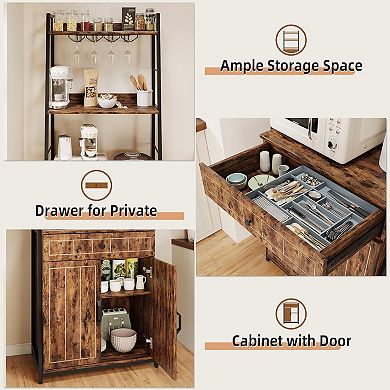 IDEALHOUSE 70.8 Inch Brown Storage Shelf with Drawer & Cabinet