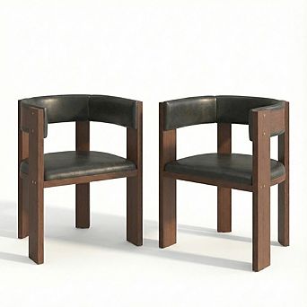 IDEALHOUSE dining chairs 41inch mid century modern curved back pu leather rubber wood