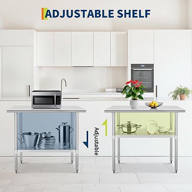 IDEALHOUSE Stainless Steel Prep Table with Adjustable Shelf