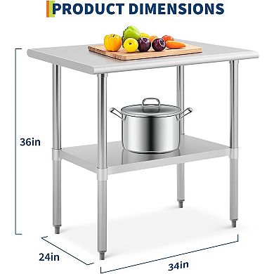 IDEALHOUSE Stainless Steel Prep Table with Adjustable Shelf