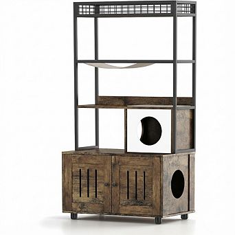 IDEALHOUSE 60 Inch Brown Cat Litter Box Enclosure with Storage