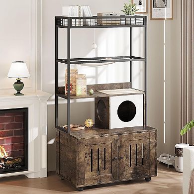 IDEALHOUSE 60 Inch Brown Cat Litter Box Enclosure with Storage