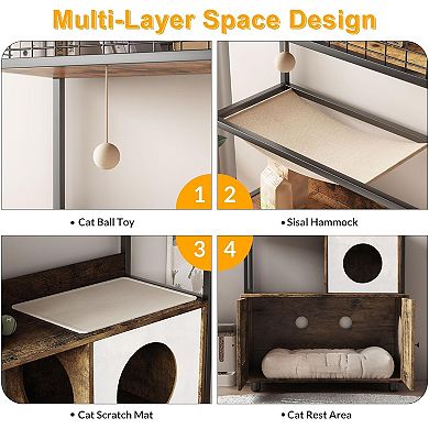 IDEALHOUSE 60 Inch Brown Cat Litter Box Enclosure with Storage