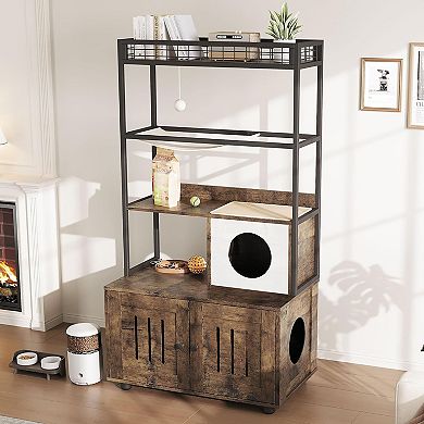 IDEALHOUSE 60 Inch Brown Cat Litter Box Enclosure with Storage