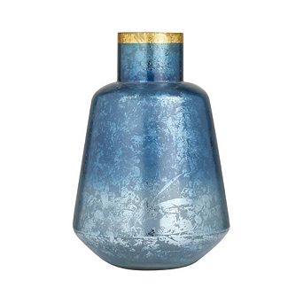 Blue Glass Ornamental Vase Gold Rimmed