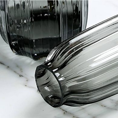 Black Glass Ornamental Vase Striped Design