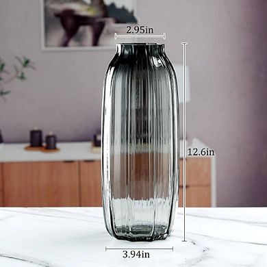 Black Glass Ornamental Vase Striped Design