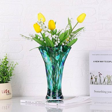 Teal Glass Ornamental Vase Hand Blown