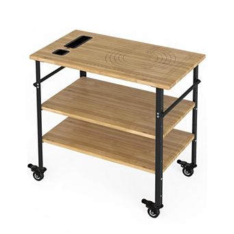 IDEALHOUSE 33 Inch 100% Bamboo Pizza Prep Table with Wheels