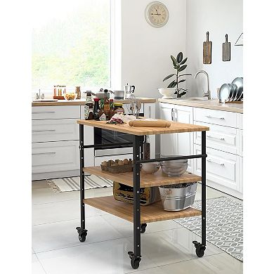 IDEALHOUSE 33 Inch 100% Bamboo Pizza Prep Table with Wheels