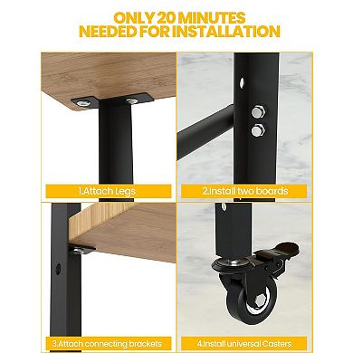 IDEALHOUSE 33 Inch 100% Bamboo Pizza Prep Table with Wheels