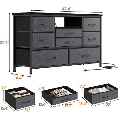 8-Drawer LED TV Stand for 55" TVs, Wood Top with Power Outlet & 22 Light Modes