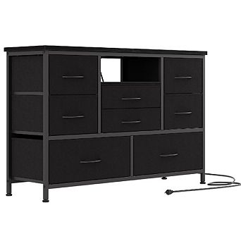 8-Drawer LED TV Stand for 55" TVs, Wood Top with Power Outlet & 22 Light Modes