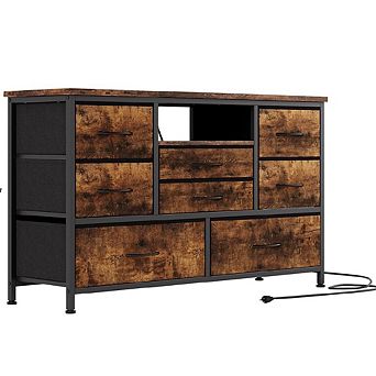 8-Drawer LED TV Stand for 55" TVs, Wood Top with Power Outlet & 22 Light Modes