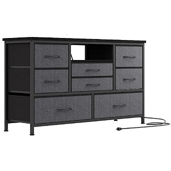 8-Drawer LED TV Stand for 55" TVs, Wood Top with Power Outlet & 22 Light Modes