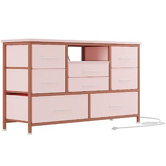 8-Drawer LED TV Stand for 55" TVs, Wood Top with Power Outlet & 22 Light Modes