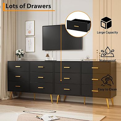 6-Drawer Wide Wooden Chest, Sliding-Drawer Storage Unit for Bedroom or Office