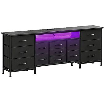 70" 13-Drawer Fabric TV Stand with Power Outlets & LED Lights, Fits 65-80" TVs for Bedroom