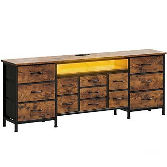 70" 13-Drawer Fabric TV Stand with Power Outlets & LED Lights, Fits 65-80" TVs for Bedroom