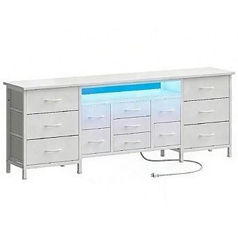 70" 13-Drawer Fabric TV Stand with Power Outlets & LED Lights, Fits 65-80" TVs for Bedroom