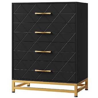 Modern 4-Drawer Dresser with Wide Drawers & Metal Handles, Wooden Storage Chest for Bedroom