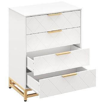 Modern 4-Drawer Dresser with Wide Drawers & Metal Handles, Wooden Storage Chest for Bedroom