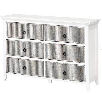 6-Drawer Fluted Wave Dresser, Modern Wood Storage Chest with Anti-Tip Design for Bedroom