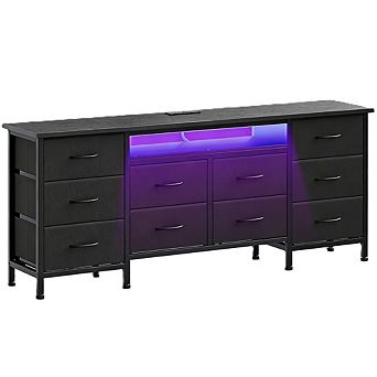63" 10-Drawer TV Stand Dresser with Power Outlets & LED Lights, Fits 65-75" TVs