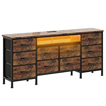 63" 10-Drawer TV Stand Dresser with Power Outlets & LED Lights, Fits 65-75" TVs