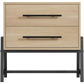 61.7cm 2-Drawer Bedside Cabinet, MDF Wood Veneer End Table/Nightstand for Bedroom or Living Room