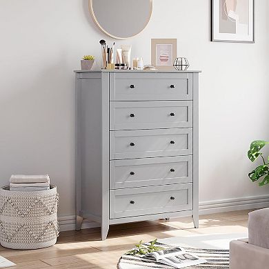 Modern 5-Drawer Tall Dresser, Deep Storage Chest with Gold Handles for Bedroom or Closet