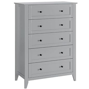 Modern 5-Drawer Tall Dresser, Deep Storage Chest with Gold Handles for Bedroom or Closet