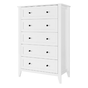 Modern 5-Drawer Tall Dresser, Deep Storage Chest with Gold Handles for Bedroom or Closet