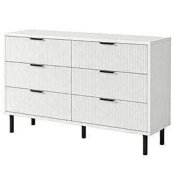 Fluted 6-Drawer Dresser, Modern Wide Wood Chest with Metal Legs & Anti-Tip Design