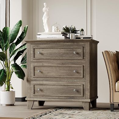 Modern 3-Drawer Wood Chest of Drawers - Rustic Style Nightstand, Space-Saving Storage Cabinet