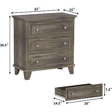 Modern 3-Drawer Wood Chest of Drawers - Rustic Style Nightstand, Space-Saving Storage Cabinet