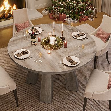 Modern Farmhouse 47" Round Dining Table - Durable Wood 4-Leg Base,Seats 4-6,Space-Saving for Kitchen
