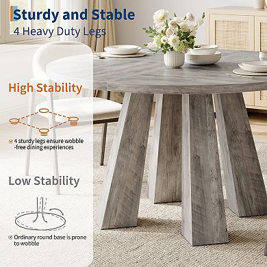 Modern Farmhouse 47" Round Dining Table - Durable Wood 4-Leg Base,Seats 4-6,Space-Saving for Kitchen