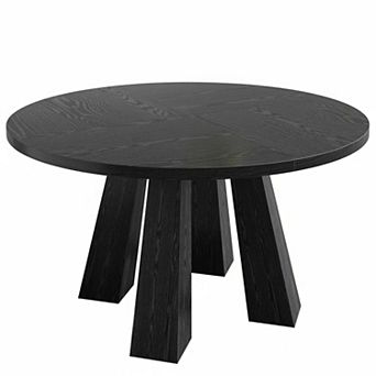 Modern Farmhouse 47" Round Dining Table - Durable Wood 4-Leg Base,Seats 4-6,Space-Saving for Kitchen