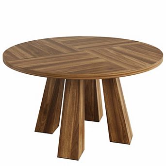 Modern Farmhouse 47" Round Dining Table - Durable Wood 4-Leg Base,Seats 4-6,Space-Saving for Kitchen