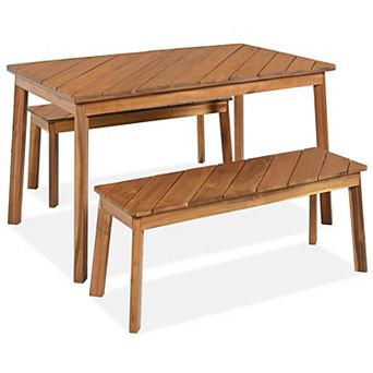 Whisen 3 pc Acacia Wood Table & Bench Set for Patio Garden Poolside