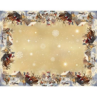 Christmas Tablecloth with Snowman and Holiday House, Washable Winter Table Cover for Party Decor