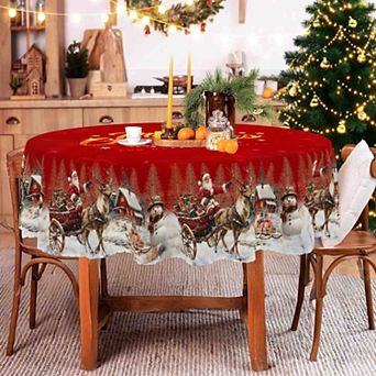 Christmas Tablecloth with Snowman and Holiday House, Washable Winter Table Cover for Party Decor