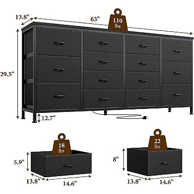 IDEALHOUSE 14-Drawer Fabric Dresser with Power Outlet