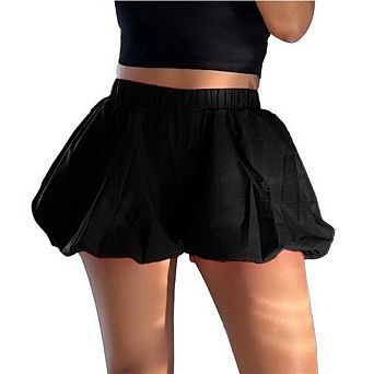 Women's Bubble Shorts High-Waisted Ruffled A-Line Casual Summer Shorts with Elastic Waist