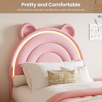 Twin Size Velvet Upholstered Bed Frame - 2 Storage Drawers & LED Rainbow Headboard, Noise-Free