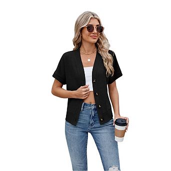 Women Short Sleeve Cardigan Sweaters for Women Lightweight Knit Button Up V Neck