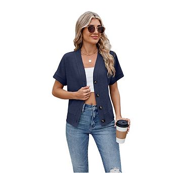 Women Short Sleeve Cardigan Sweaters for Women Lightweight Knit Button Up V Neck